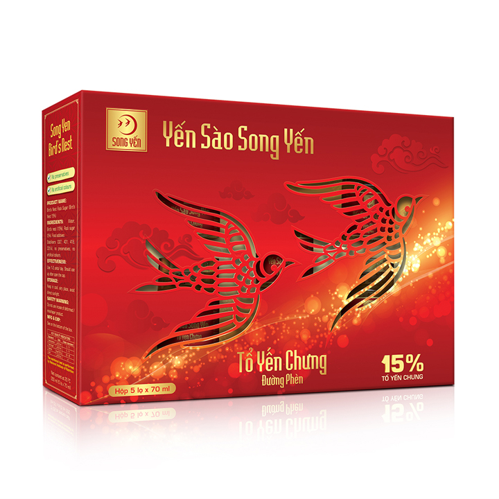 Tổ Yến Chưng Đường Phèn (Tổ Yến Chưng 15%) Hộp 5 Lọ